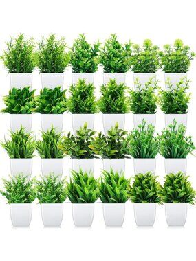 24 Mini Eucalyptus Potted Plants - Stylish Faux Greenery for Home Decor
